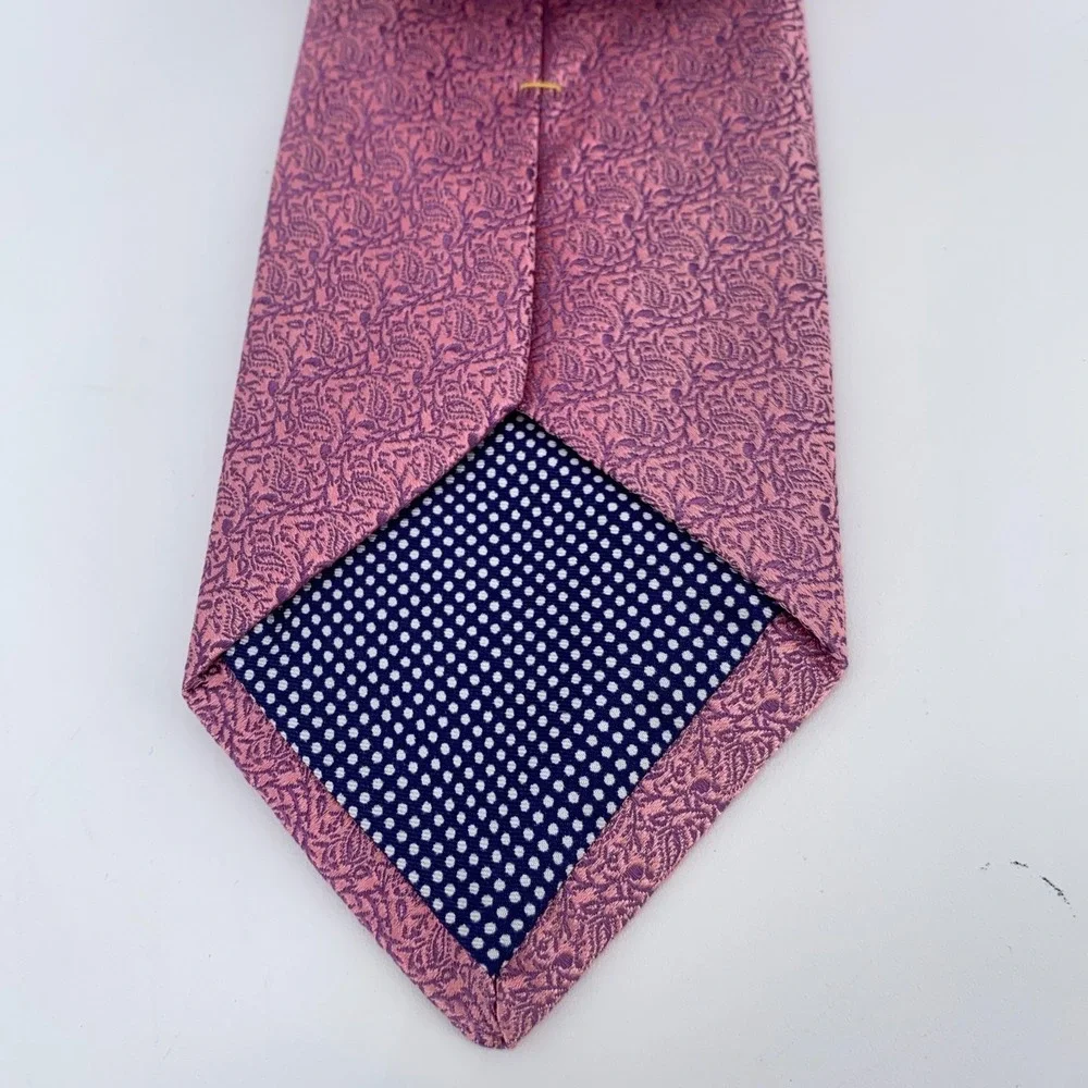Eton Tie Mens One Size Pink Purple Paisley Silk Classic Necktie England Made NWT